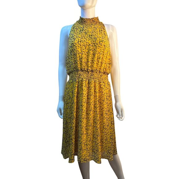 Sam Edelman Yellow Sleeveless Floral Smocked Waist Midi Dress Size 14 EUC - Picture 1 of 6